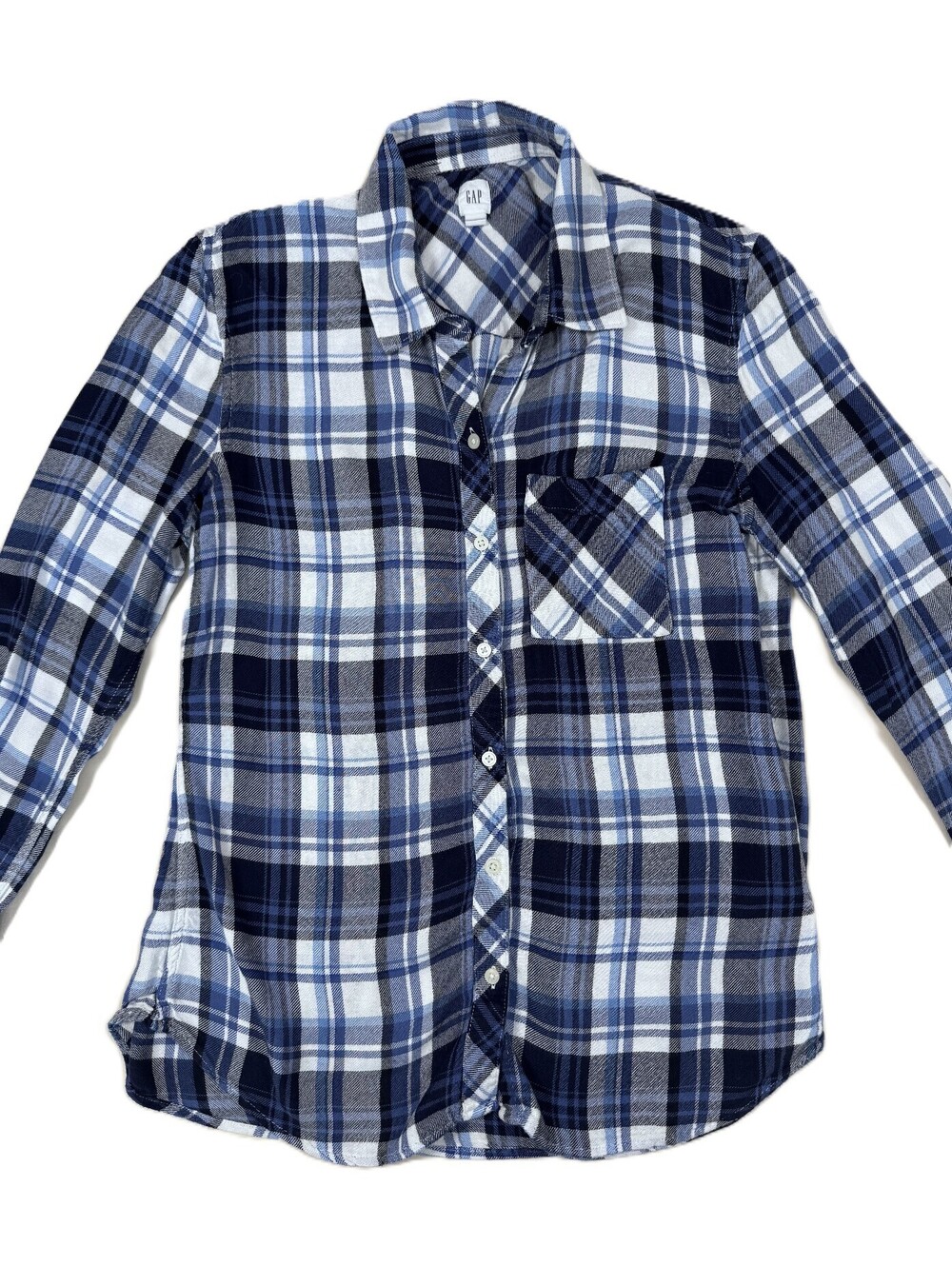 Gap Women's Long Sleeve Flannel Shirt Medium Blue Plaid Super Soft